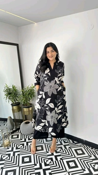LCJ 5656  New Stylish  rayon  kottan kurti pant set 
 - Black, 2XL-44