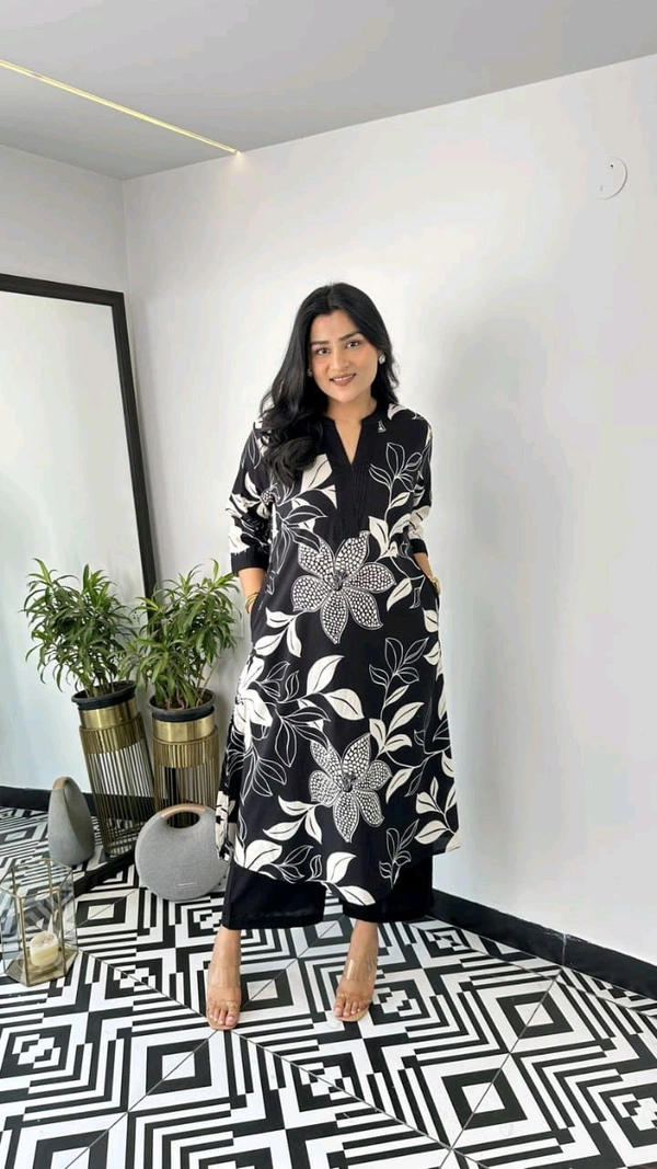 LCJ 5656  New Stylish  rayon  kottan kurti pant set 
 - Black, 2XL-44