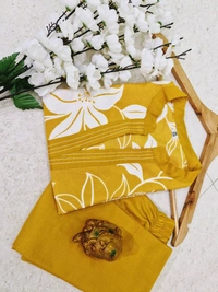 LCJ 5656  New Stylish  rayon  kottan kurti pant set 
 - Yellow, M-38