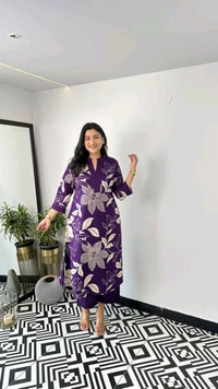 LCJ 5656  New Stylish  rayon  kottan kurti pant set 
 - Purple, M-38