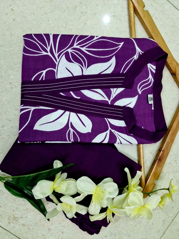 LCJ 5656  New Stylish  rayon  kottan kurti pant set 
 - Purple, M-38