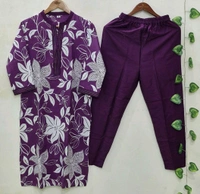 LCJ 5656  New Stylish  rayon  kottan kurti pant set 
 - Purple, 2XL-44