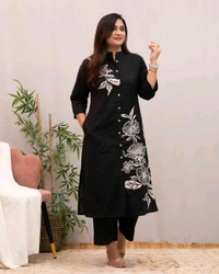 JKW 5658 
*New arrival pure Premium Rayon Cotton Kurti With Pant - Black, 2XL-44