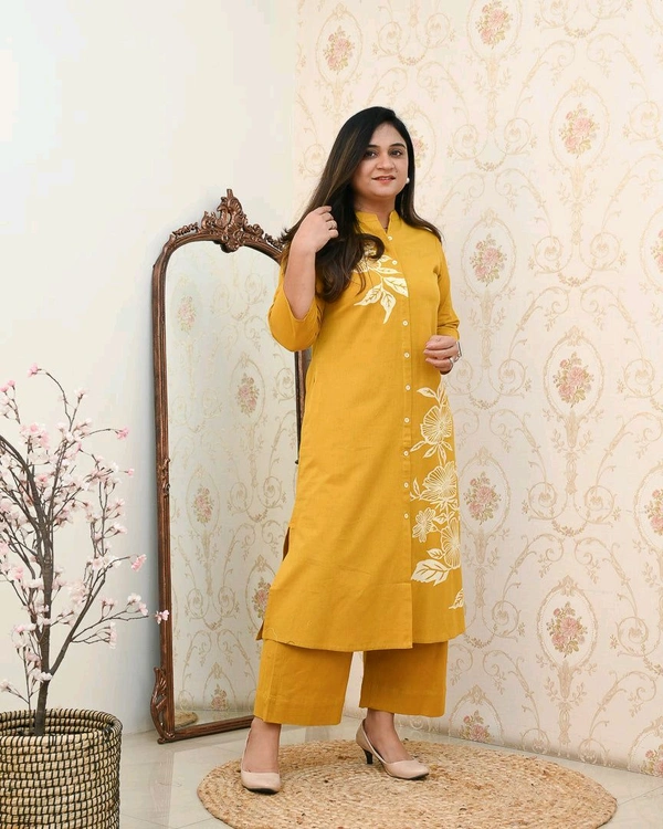 JKW 5658 
*New arrival pure Premium Rayon Cotton Kurti With Pant - Yellow, XL-42