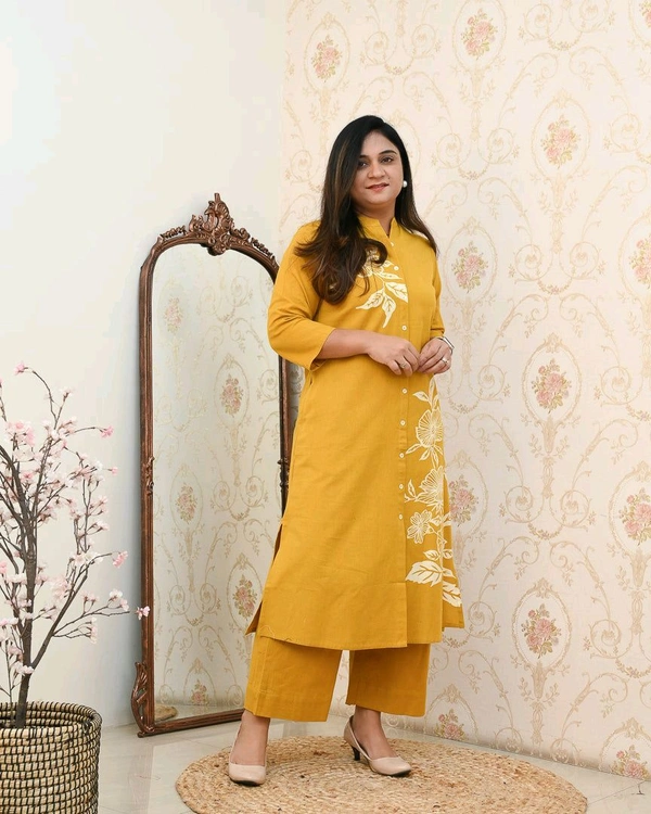 JKW 5658 
*New arrival pure Premium Rayon Cotton Kurti With Pant - Yellow, XL-42