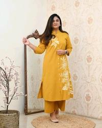 JKW 5658 
*New arrival pure Premium Rayon Cotton Kurti With Pant - Yellow, 2XL-44