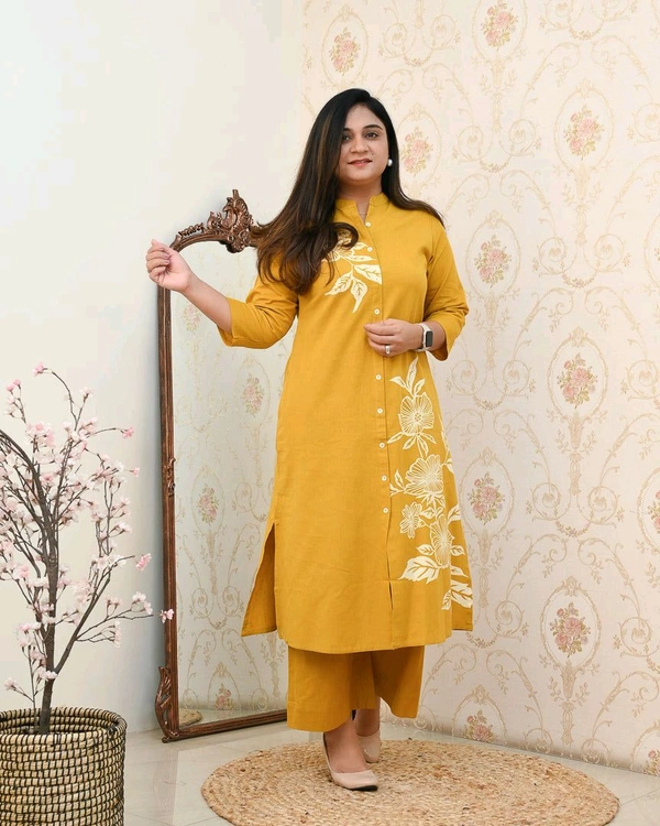 JKW 5658 
*New arrival pure Premium Rayon Cotton Kurti With Pant - Yellow, 2XL-44