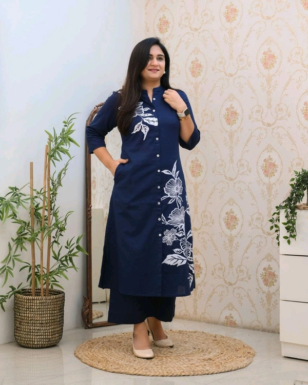 JKW 5658 
*New arrival pure Premium Rayon Cotton Kurti With Pant - Blue, L-40