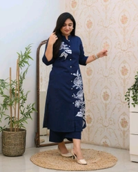 JKW 5658 
*New arrival pure Premium Rayon Cotton Kurti With Pant - Blue, XL-42