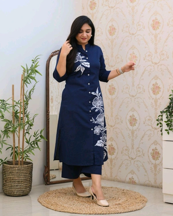 JKW 5658 
*New arrival pure Premium Rayon Cotton Kurti With Pant - Blue, XL-42