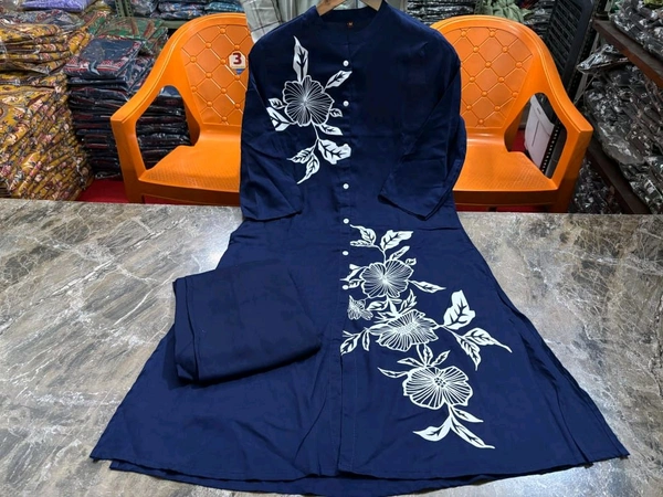 JKW 5658 
*New arrival pure Premium Rayon Cotton Kurti With Pant - Blue, XL-42