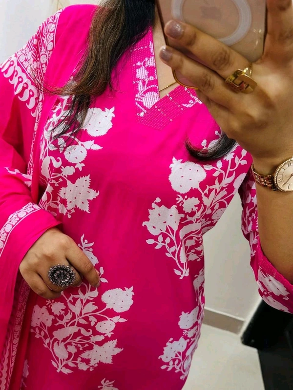 LCJ 5659 New Heavy Cotton Kurta Pant Dupatta  Sequence Work 
 - pink, M-38