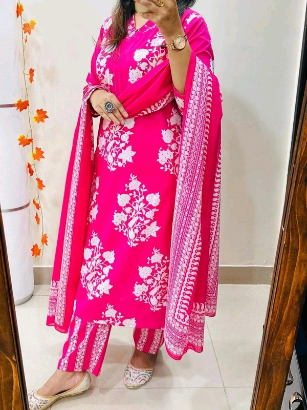 LCJ 5659 New Heavy Cotton Kurta Pant Dupatta  Sequence Work 
 - pink, 2XL-44