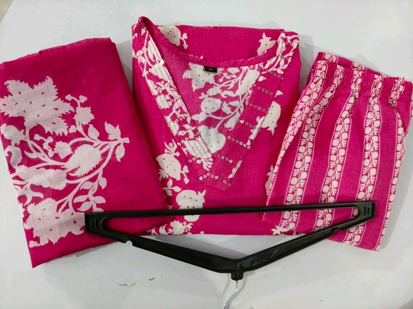 LCJ 5659 New Heavy Cotton Kurta Pant Dupatta  Sequence Work 
 - pink, 2XL-44