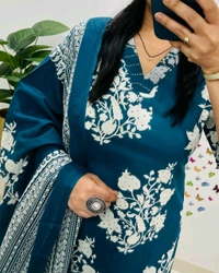 LCJ 5659 New Heavy Cotton Kurta Pant Dupatta  Sequence Work 
 - Blue, L-40