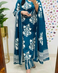LCJ 5659 New Heavy Cotton Kurta Pant Dupatta  Sequence Work 
 - Blue, XL-42