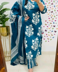 LCJ 5659 New Heavy Cotton Kurta Pant Dupatta  Sequence Work 
 - Blue, 2XL-44