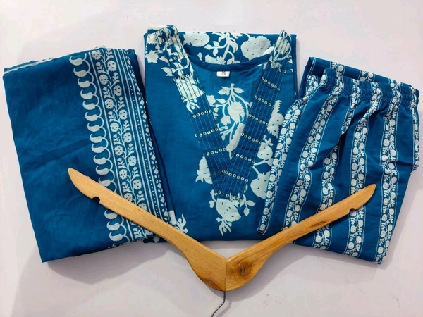 LCJ 5659 New Heavy Cotton Kurta Pant Dupatta  Sequence Work 
 - Blue, 2XL-44