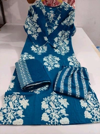 LCJ 5659 New Heavy Cotton Kurta Pant Dupatta  Sequence Work 
 - Blue, 2XL-44