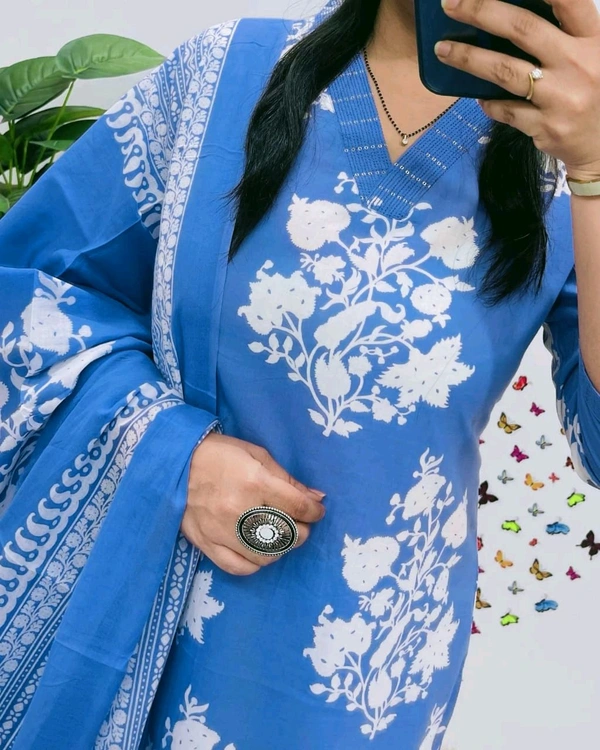 LCJ 5659 New Heavy Cotton Kurta Pant Dupatta  Sequence Work 
 - sky  Blue, M-38