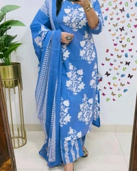 LCJ 5659 New Heavy Cotton Kurta Pant Dupatta  Sequence Work 
 - sky  Blue, M-38