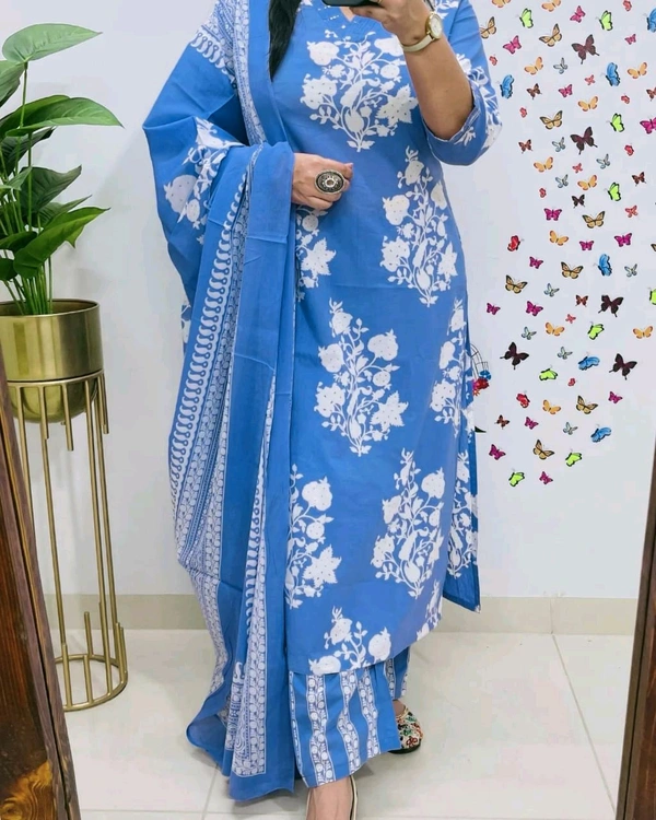 LCJ 5659 New Heavy Cotton Kurta Pant Dupatta  Sequence Work 
 - sky  Blue, M-38