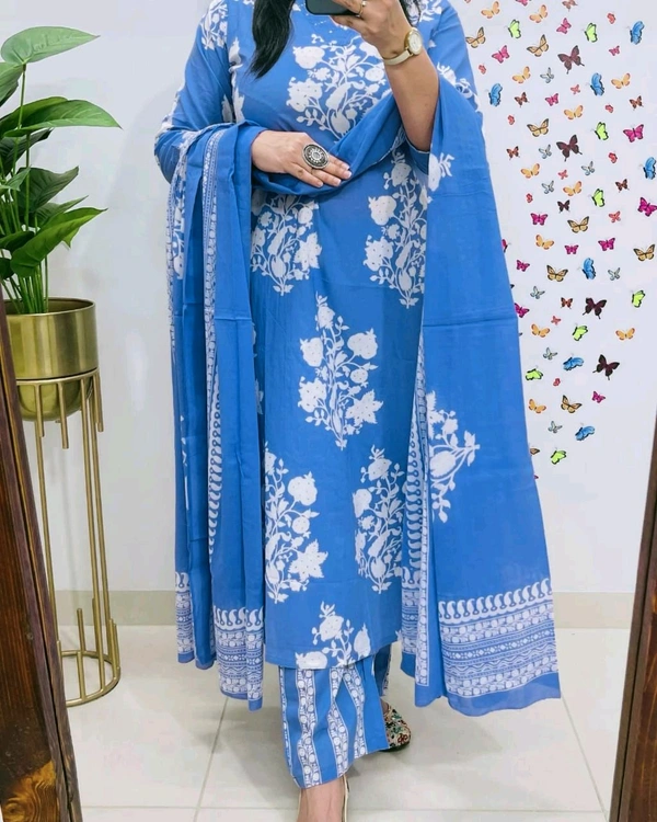 LCJ 5659 New Heavy Cotton Kurta Pant Dupatta  Sequence Work 
 - sky  Blue, 2XL-44