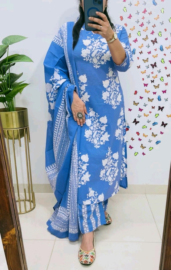LCJ 5659 New Heavy Cotton Kurta Pant Dupatta  Sequence Work 
 - sky  Blue, 3XL-46