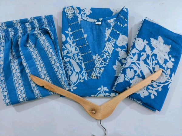 LCJ 5659 New Heavy Cotton Kurta Pant Dupatta  Sequence Work 
 - sky  Blue, 3XL-46