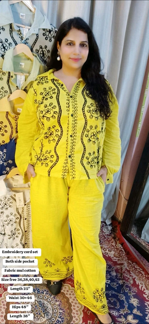 KD18  5660  Mul Cotton  Embroidery cord set 
Both side pocket 
  - Yellow, M-38