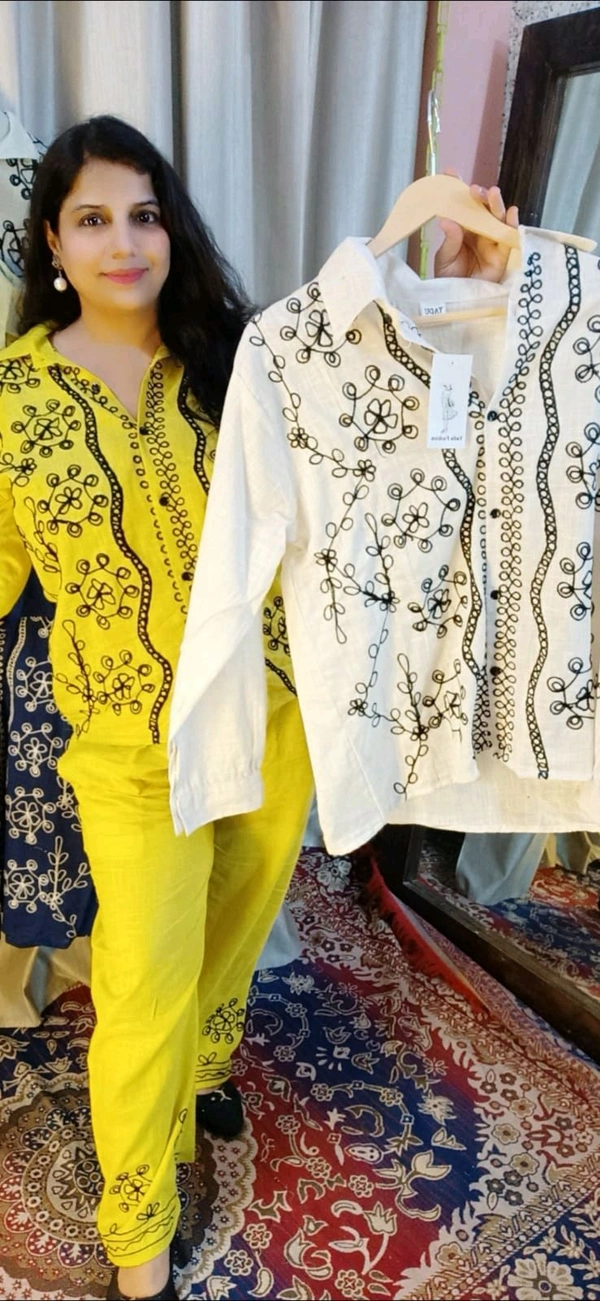 KD18  5660  Mul Cotton  Embroidery cord set 
Both side pocket 
  - Light yellow, M-38