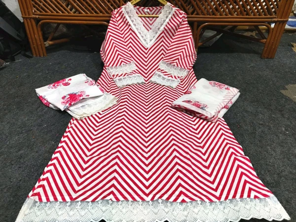 LCW 5662 Cotton febric Lahriya Design  Heavy less and Embroidery work on kurti Pant Dupatta  - Red, XL-42