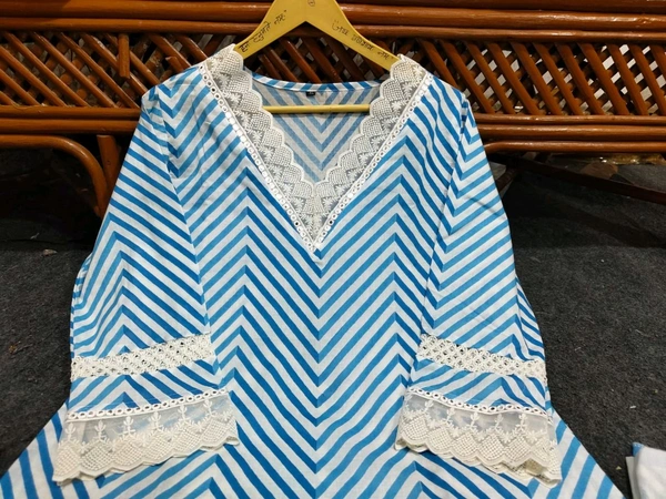 LCW 5662 Cotton febric Lahriya Design  Heavy less and Embroidery work on kurti Pant Dupatta  - Blue, L-40