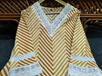 LCW 5662 Cotton febric Lahriya Design  Heavy less and Embroidery work on kurti Pant Dupatta  - Yellow, L-40