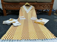 LCW 5662 Cotton febric Lahriya Design  Heavy less and Embroidery work on kurti Pant Dupatta  - Yellow, L-40