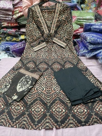 LCW 5664 *New Lounch  SPECIAL**MULTI COLOR COTTON AKHAT PRINT A LINE SUIT WITH DOUBLE SIDED* - Black, 3XL-46