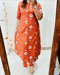 LCW 5666 *New Premium Designer  Fine cotton kurti Pant set* - Orange, L-40