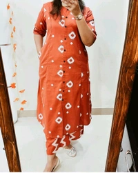 LCW 5666 *New Premium Designer  Fine cotton kurti Pant set* - Orange, L-40