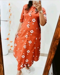 LCW 5666 *New Premium Designer  Fine cotton kurti Pant set* - Orange, XL-42