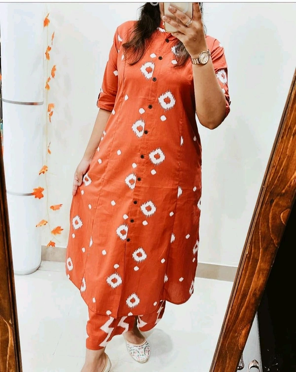 LCW 5666 *New Premium Designer  Fine cotton kurti Pant set* - Orange, XL-42