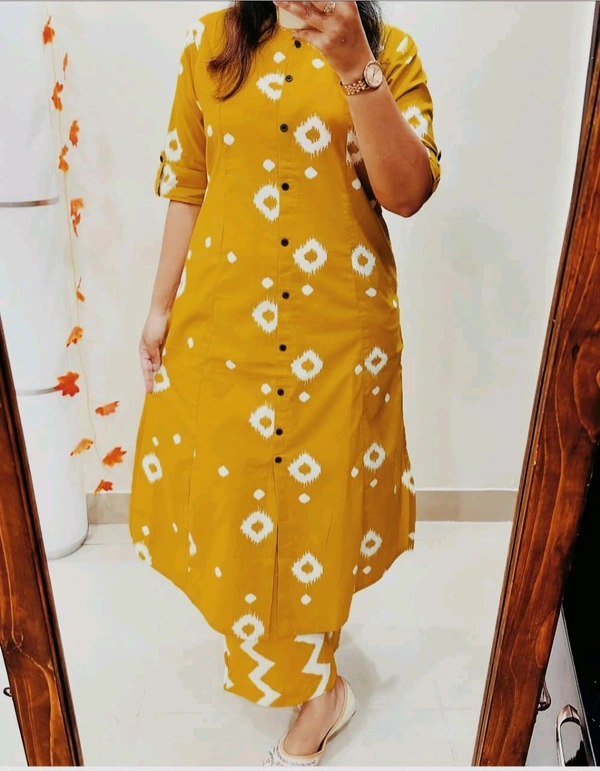 LCW 5666 *New Premium Designer  Fine cotton kurti Pant set* - Yellow, L-40