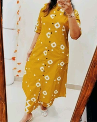 LCW 5666 *New Premium Designer  Fine cotton kurti Pant set* - Yellow, L-40