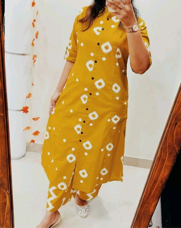 LCW 5666 *New Premium Designer  Fine cotton kurti Pant set* - Yellow, L-40