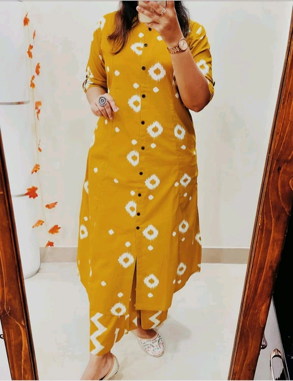 LCW 5666 *New Premium Designer  Fine cotton kurti Pant set* - Yellow, L-40