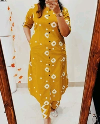 LCW 5666 *New Premium Designer  Fine cotton kurti Pant set* - Yellow, XL-42