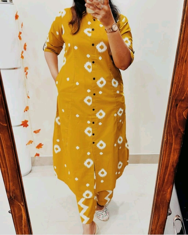 LCW 5666 *New Premium Designer  Fine cotton kurti Pant set* - Yellow, XL-42