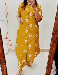 LCW 5666 *New Premium Designer  Fine cotton kurti Pant set* - Yellow, XL-42