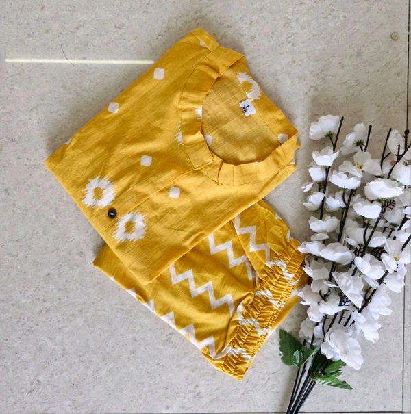 LCW 5666 *New Premium Designer  Fine cotton kurti Pant set* - Yellow, XL-42
