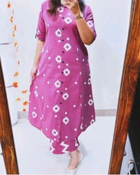LCW 5666 *New Premium Designer  Fine cotton kurti Pant set* - pink, L-40