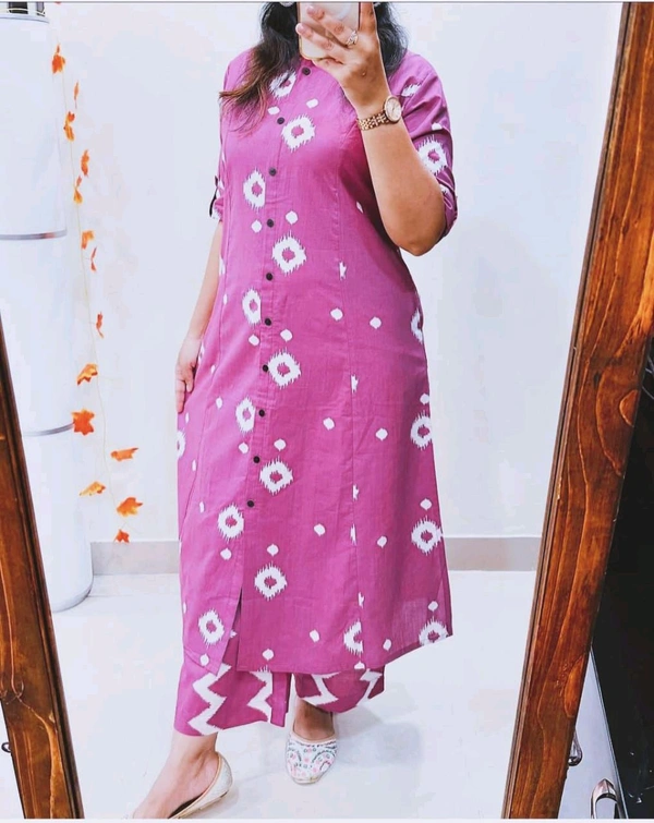 LCW 5666 *New Premium Designer  Fine cotton kurti Pant set* - pink, L-40